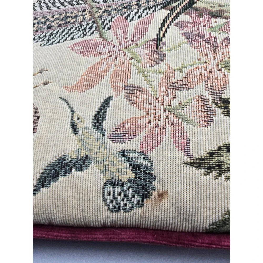 Tapestry Throw Pillows 12x12 Burgundy Good Peacock humming bird Floral Velvet